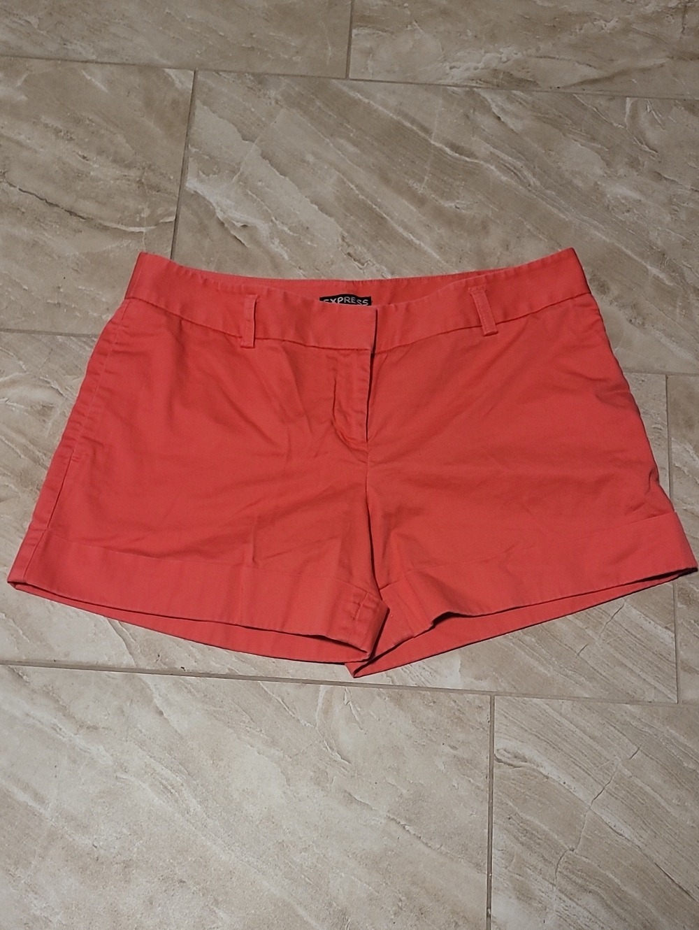 Express Coral-Red Stretch Chino Bermuda Shorts